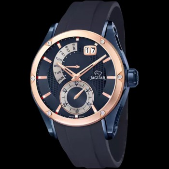 Jaguar - Herenhorloge in rosékleurig staal met een blauwe rubberen band - J815/1