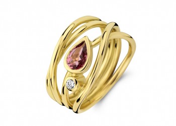 Ring in 18kt geel goud met briljant en roze toermalijn - SR3659GPTB - 0.06ct