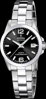Festina Swiss - Dameshorloge met zwarte wijzerplaat en stalen band - F20049/6