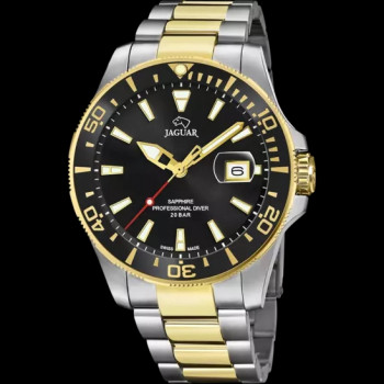 Jaguar - herenhorloge metalen band bi-color - zwarte wijzerplaat - J863/D