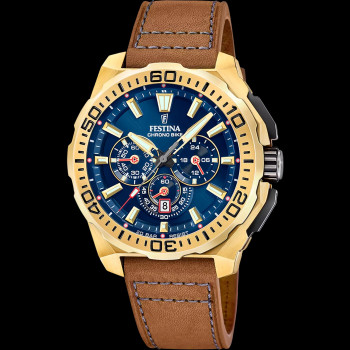 Festina - Chrono Bike - F20728/1 - Goudkleurig - Bruin lederen band