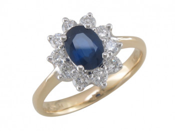 Ring 18kt goud bi-color met blauwe saffier en briljanten - JA4197 - maat 54