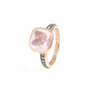 Ring in rood goud bezet met briljant en rozequartz - 370636