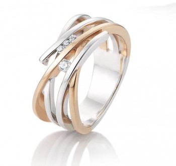 Ring 18kt wit en rood goud gezet met briljant Ring 18kt wit en rood goud gezet met briljant