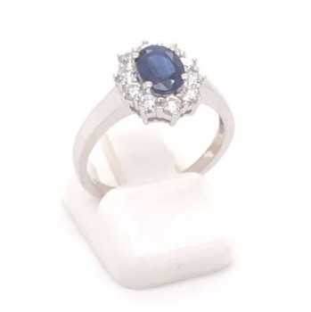 Ring 18kt wit goud met blauwe saffier en briljant - 50-70257-1575 - maat 56