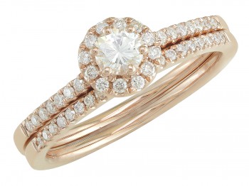 Combinaite verlovingsring en trouwring in 18kt rood goud bezet met briljant 400002 Combinaite verlovingsring en trouwring in 18kt rood goud bezet met briljant 400002