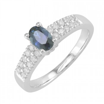 Solitair Damesring 18kt wit goud met blauwe saffier 400213 - JA1477