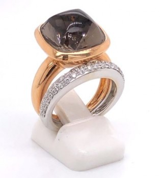 Ring 18kt rood goud met briljant en rookquartz - 360174