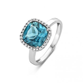 Ring 18kt wit goud met briljant en blauwe topaas - Y0312 - GR3277WL