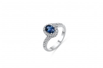 Ring 18kt wit goud met briljant en blauwe saffier - LF377/Z