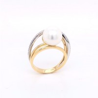 Ring 18kt goud bi-color met briljant en parel 50-70090-2272f