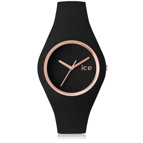 Uurwerken Dames Heren Jongeren Ice Watch Analoge uurwerken Rubberen Band  met gesp Rond 10 ATM Plexiglas Ice Glam Black Rose-Gold Medium - 000 980